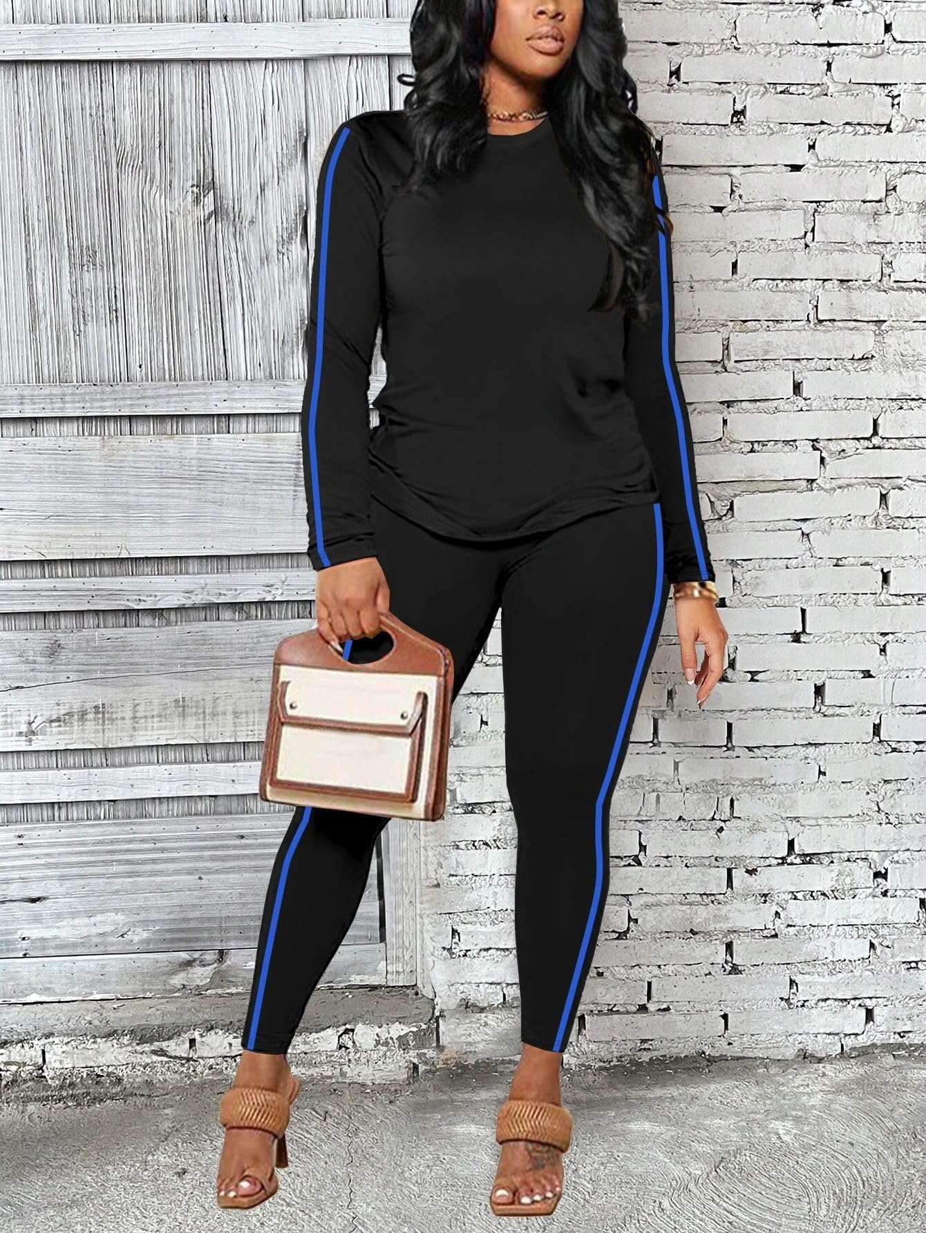 Conjunto de Yoga de 2 Piezas para Mujer: Parte Superior Rayada y Pantalón, Atuendo Transpirable