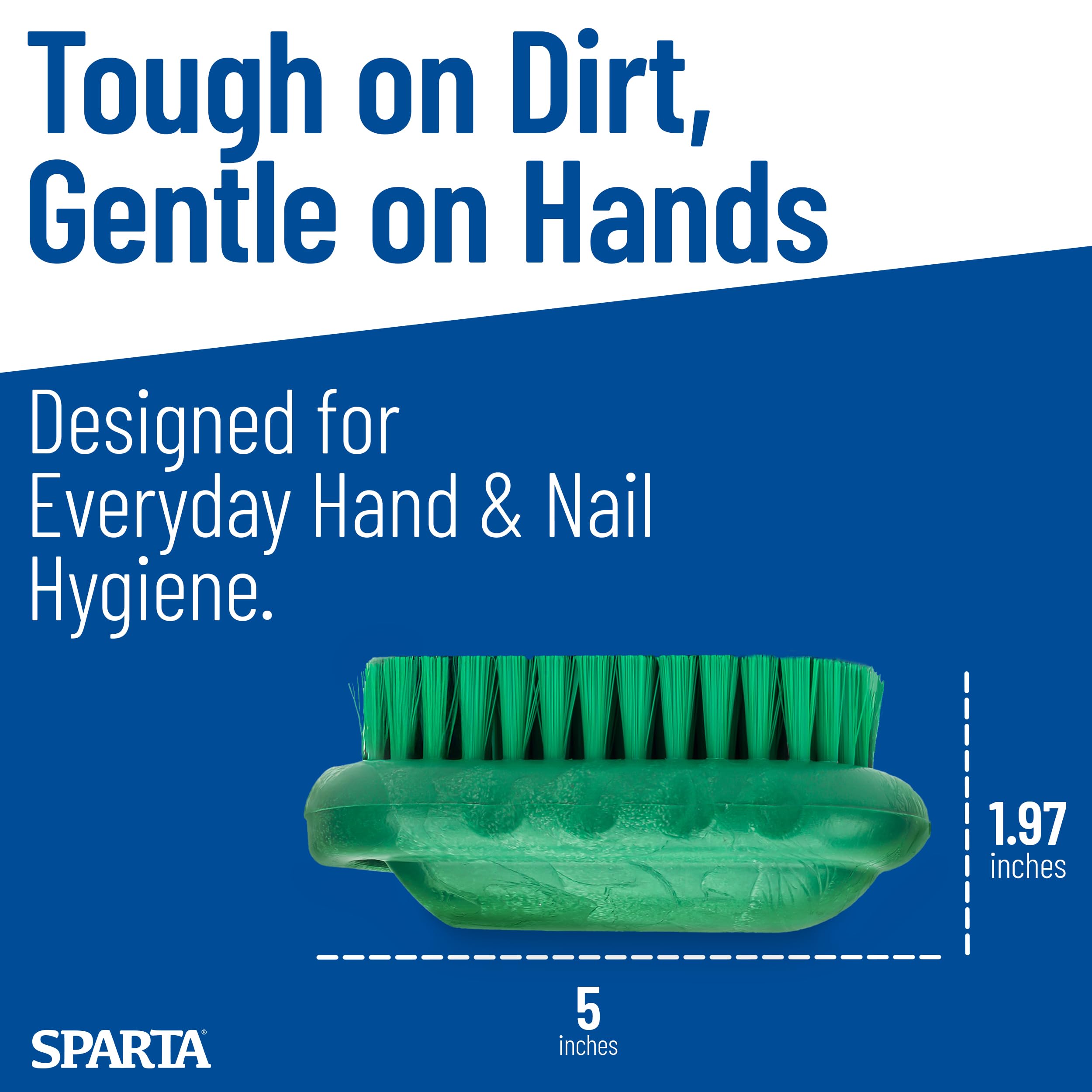 SPARTA - Cepillo de limpieza de uñas de grado comercial, cepillo de manos y manos resistente con cerdas rígidas para jardineros, mecánicos y personal de servicio de alimentos, plástico, 5 pulgadas