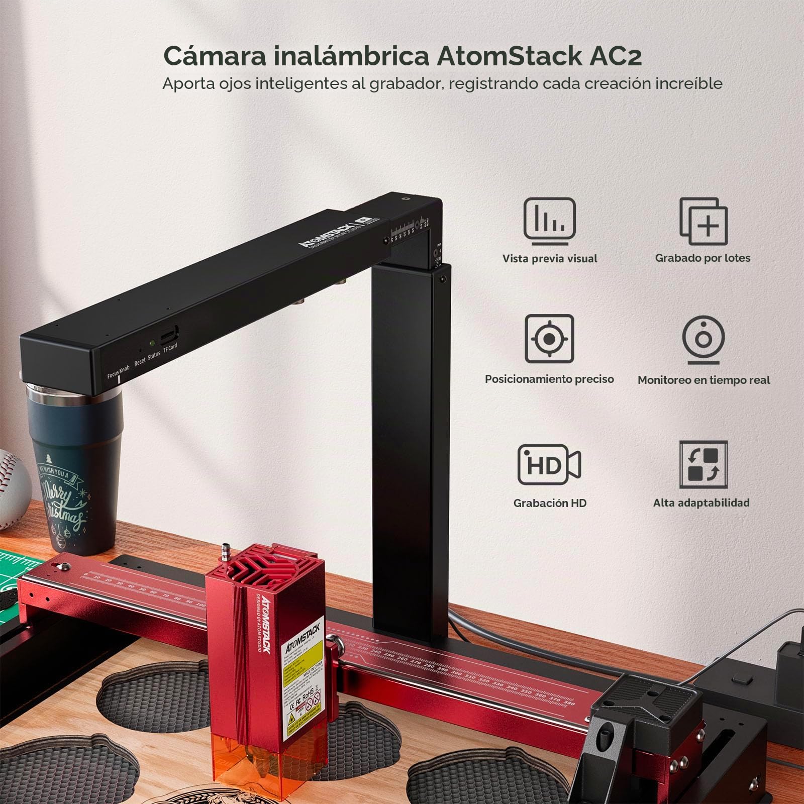 ATOMSTACK AC2 Grabadora Láser AC Serie Cámara Para Máquina de Grabado Láser Cámara Lightburn Vista Previa Inalámbrica Posicionamiento Preciso Grabado Por Lotes
