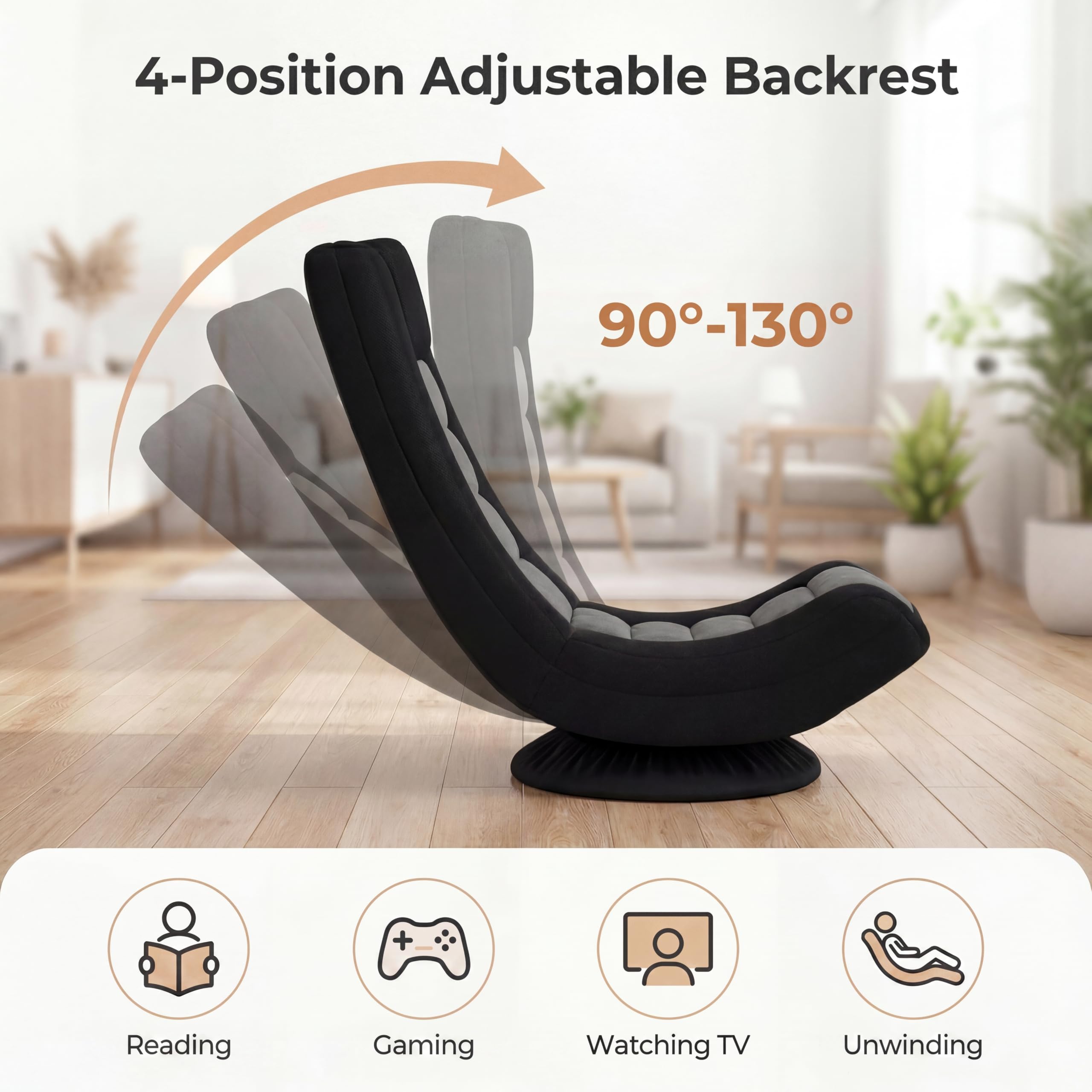 RELAX4LIFE Bodensessel Klappbar, Bodenstuhl mit 4-Fach Verstellbarer Rückenlehne, 360° drehbarem Sockel & Nackenpolster, Meditationsstuhl gepolstert, Gamingsessel Relaxsessel für Wohnzimmer (Grau)