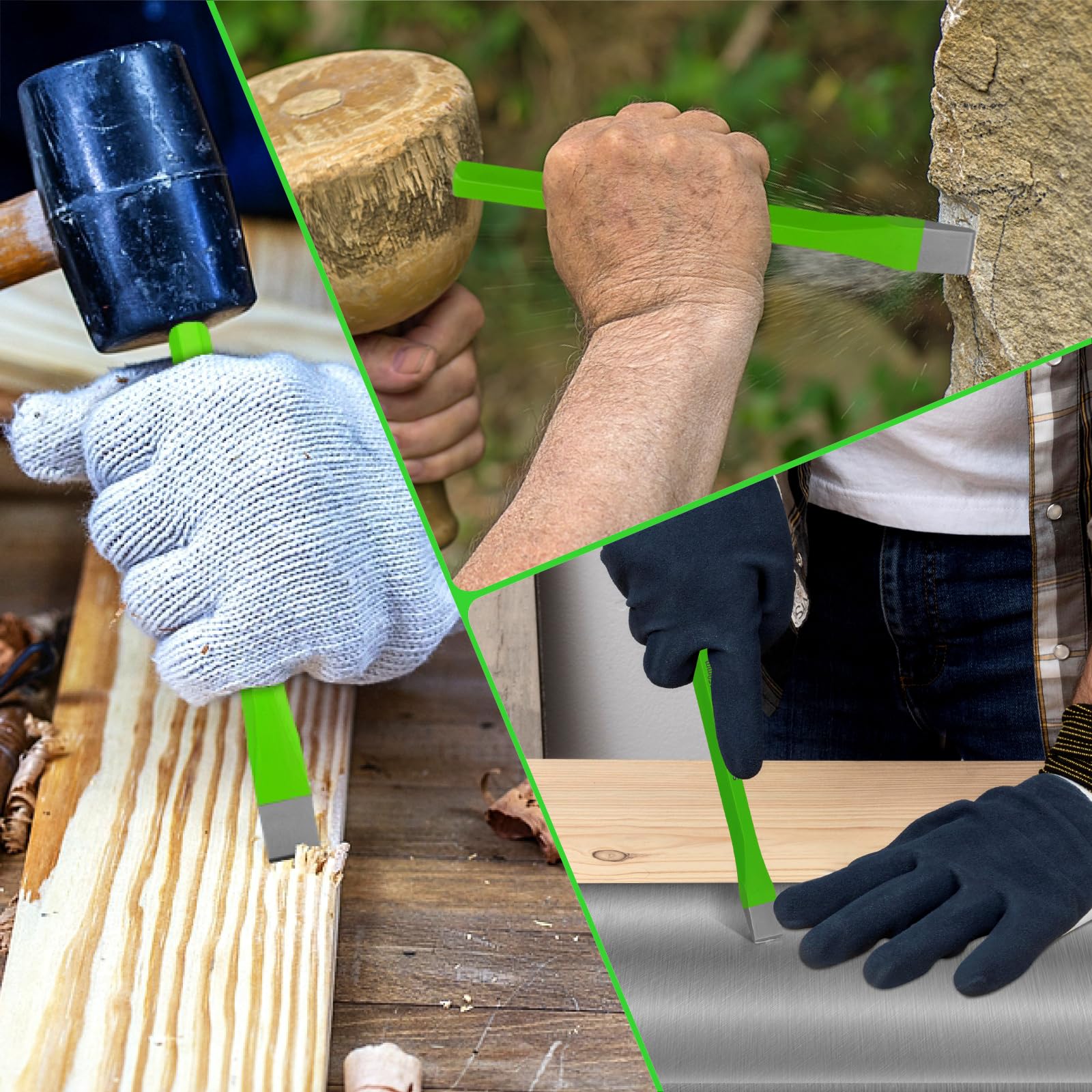 3-Piece Heavy Duty Cold Chisel Set, 3/8-Inch, 1/2-Inch, 5/8-Inch Premium Metal Chisels, Heavy Duty Carbon Steel Chisel Set for Carpentry, Masonry, Woodworking, Stone Chisels