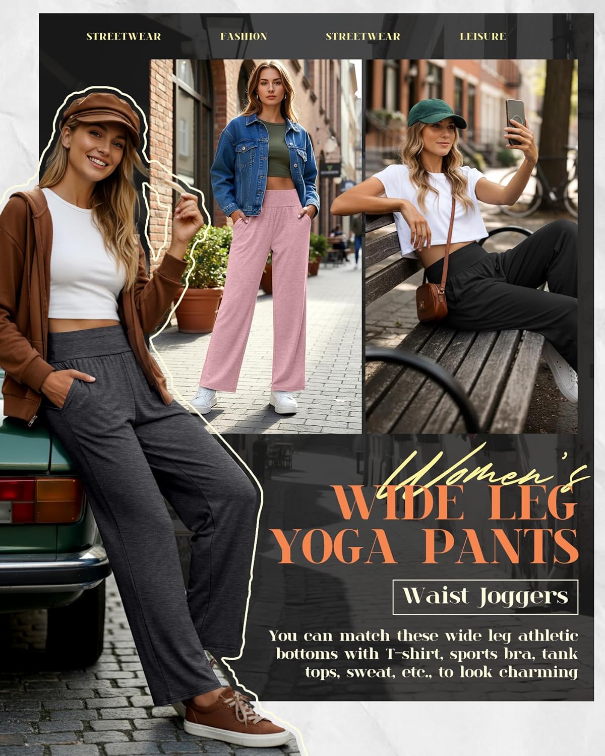 Neer 3 Pack Women's Wide Leg Yoga Pants, Comfy Lounge Pants with Pockets Ladies' Stretch Sweatpants Elastic Waist Joggers - Image 6