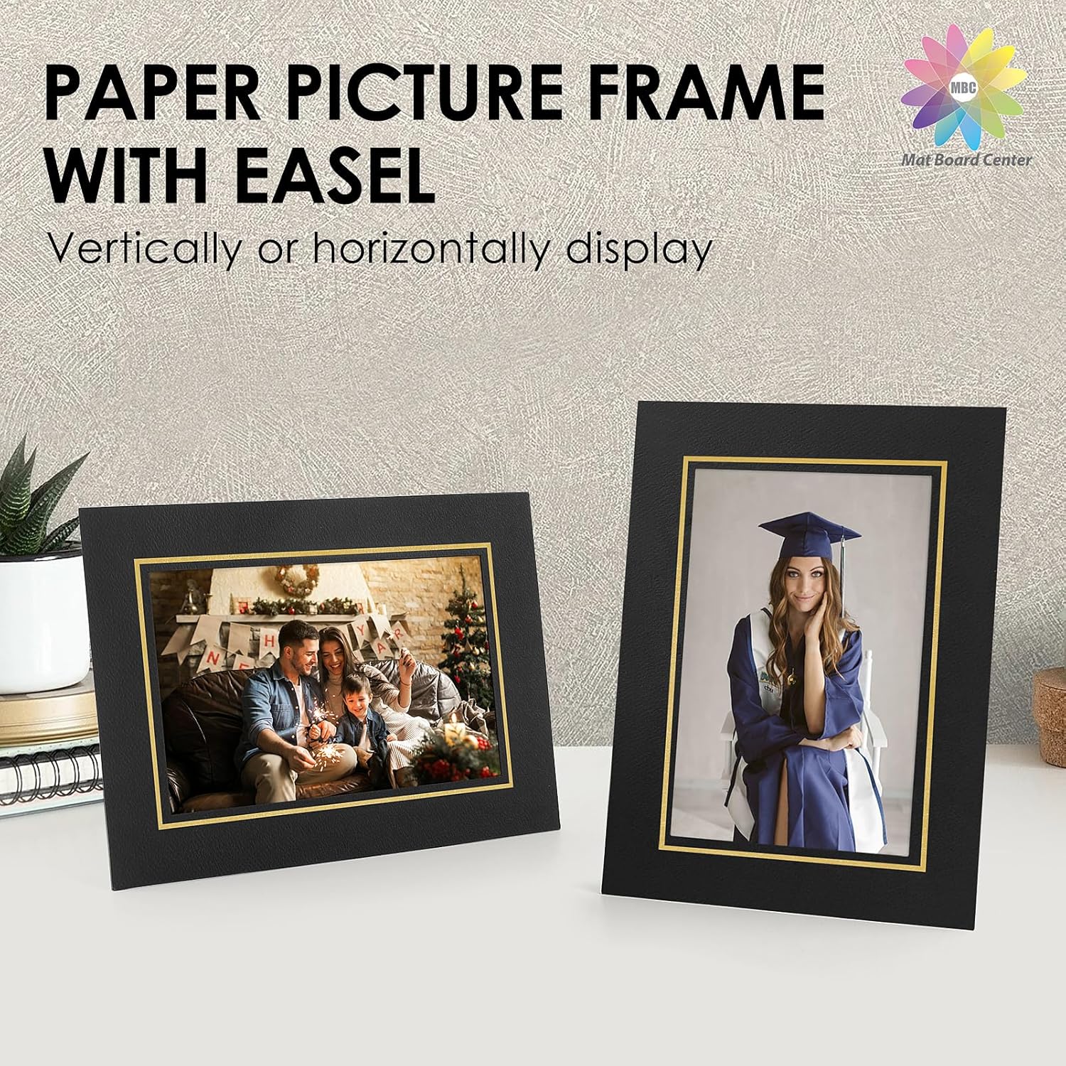 Mat Board Center 100 Pack Paper Picture Frames Photo Folders 4x6 with Easel, Folder, (Black, Gold Lining)