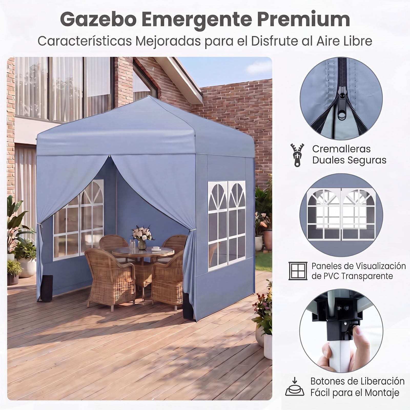 GOPLUS Carpa Plegable de Jardin con 4 Paredes Laterales, 1,94x1,94 M, Cenador Pop-up con Aultra Ajustable, Bolsa de Transporte, 4 Sacros de Arena,para Eventos, Terraza, Exterior (194x194 cm,Gris)