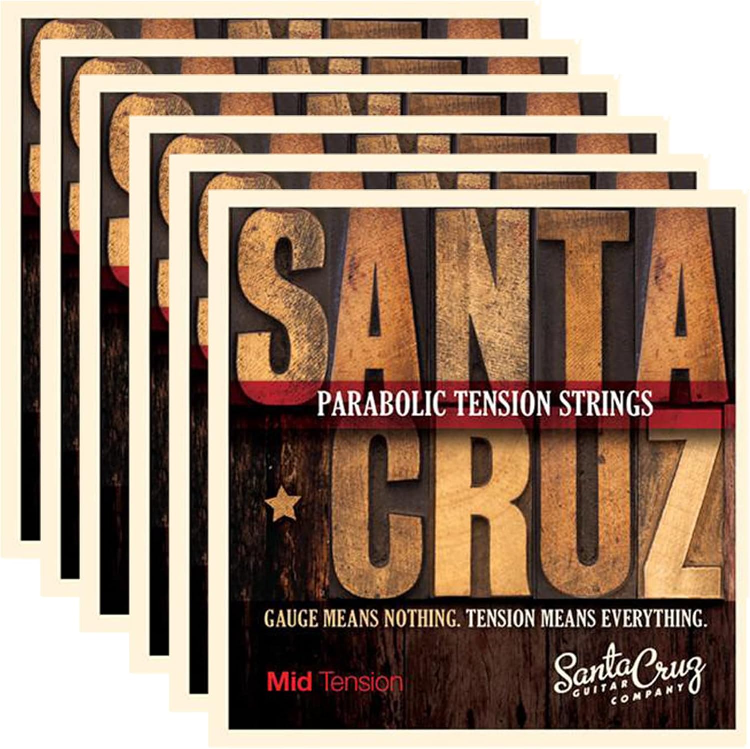 Santa Cruz Parabolic Tension Acoustic Guitar Strings Mid Tension (6 Pack Bundle)