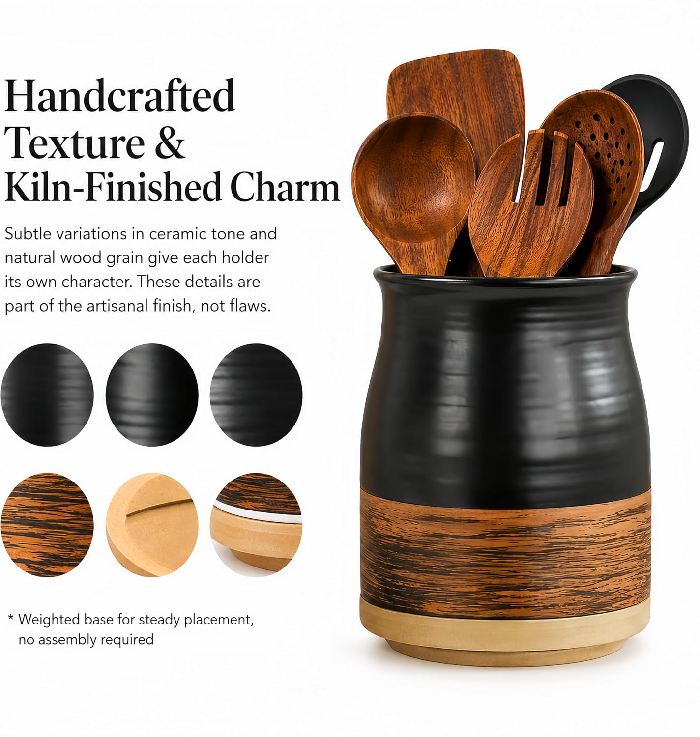 Rotating Ceramic Utensil Holder for kitchen, 8.2 Inch Large Utensil Crock