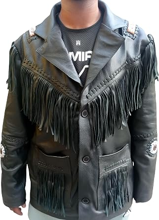 G.L Fringe Cowboy Leather Jacket for Men - Color - Black