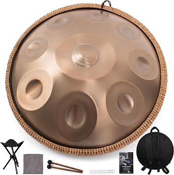 Handpan Drum 19 Inch for Beginners 10 Notes - Hand Pan DrumGold | Hand Drum D Minor Kurd 432Hz Professional Hand Pan,Handpan Instrument,Premium Steel Drum