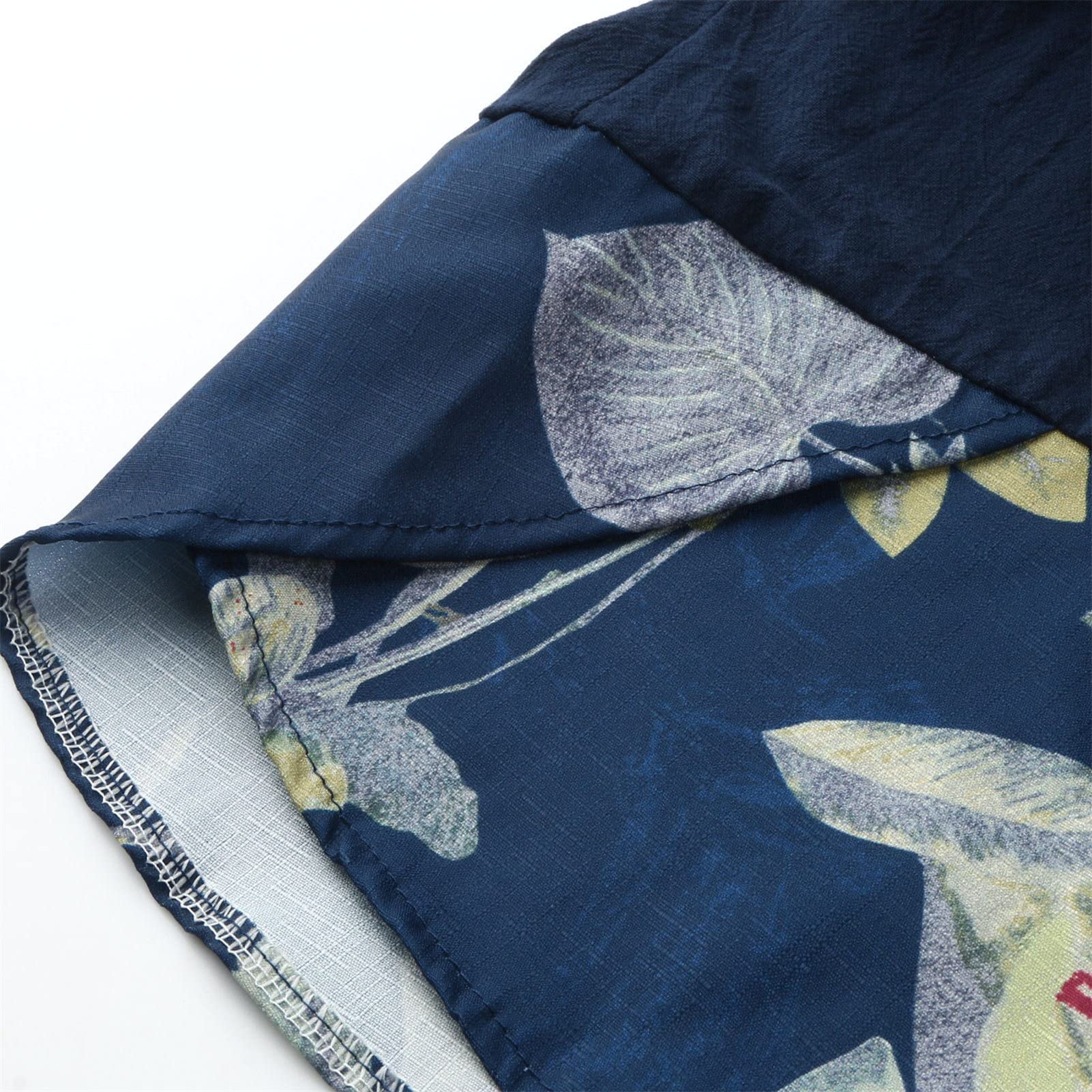 Maiyifu-GJ Women's Patchwork Linen Wide Leg Pants Elastic Waist Casual Capri Harem Trousers Loose Tapered Lounge Baggy Pant (Dark Blue 2,5X-Large)