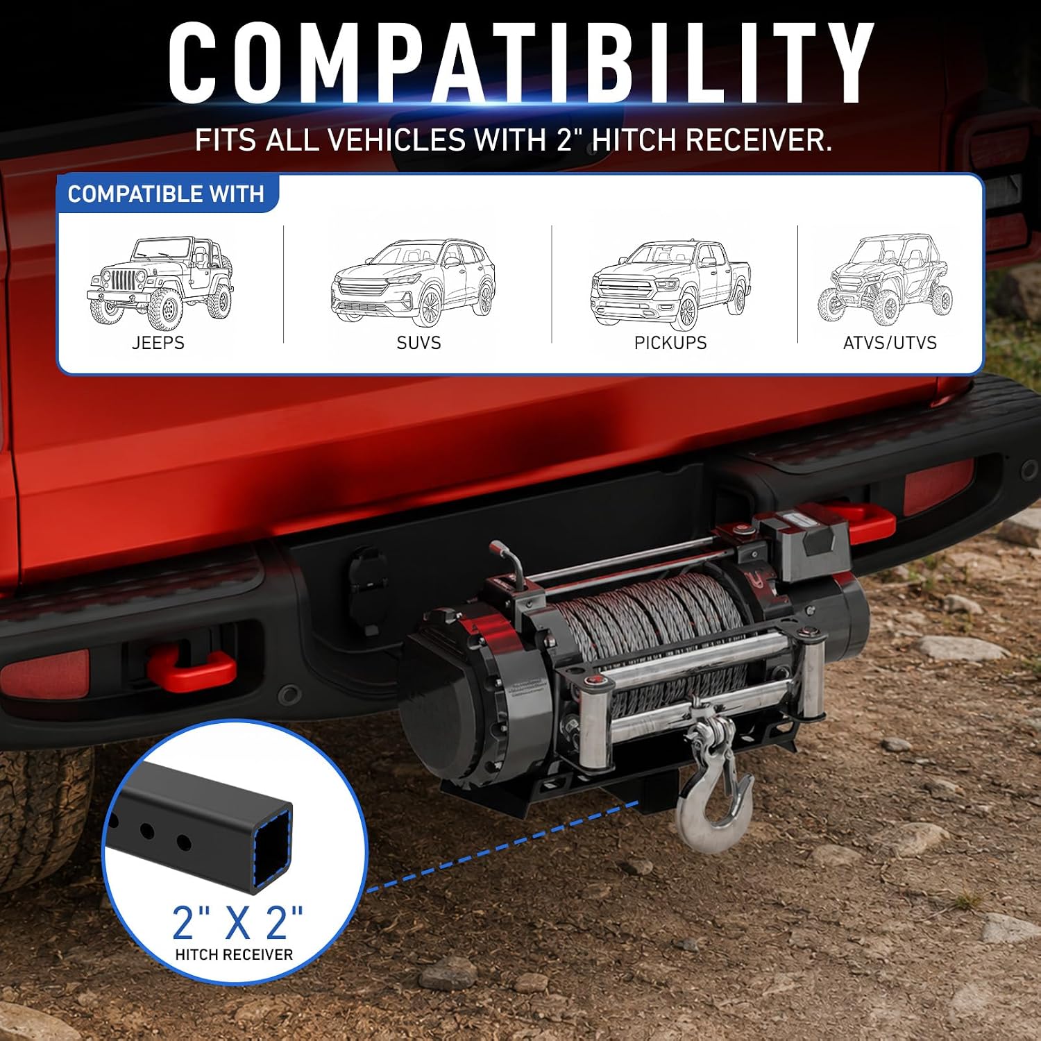 Trailer Hitch Winch Mount 2" Receiver Heavy-Duty Winch Plate Bracket