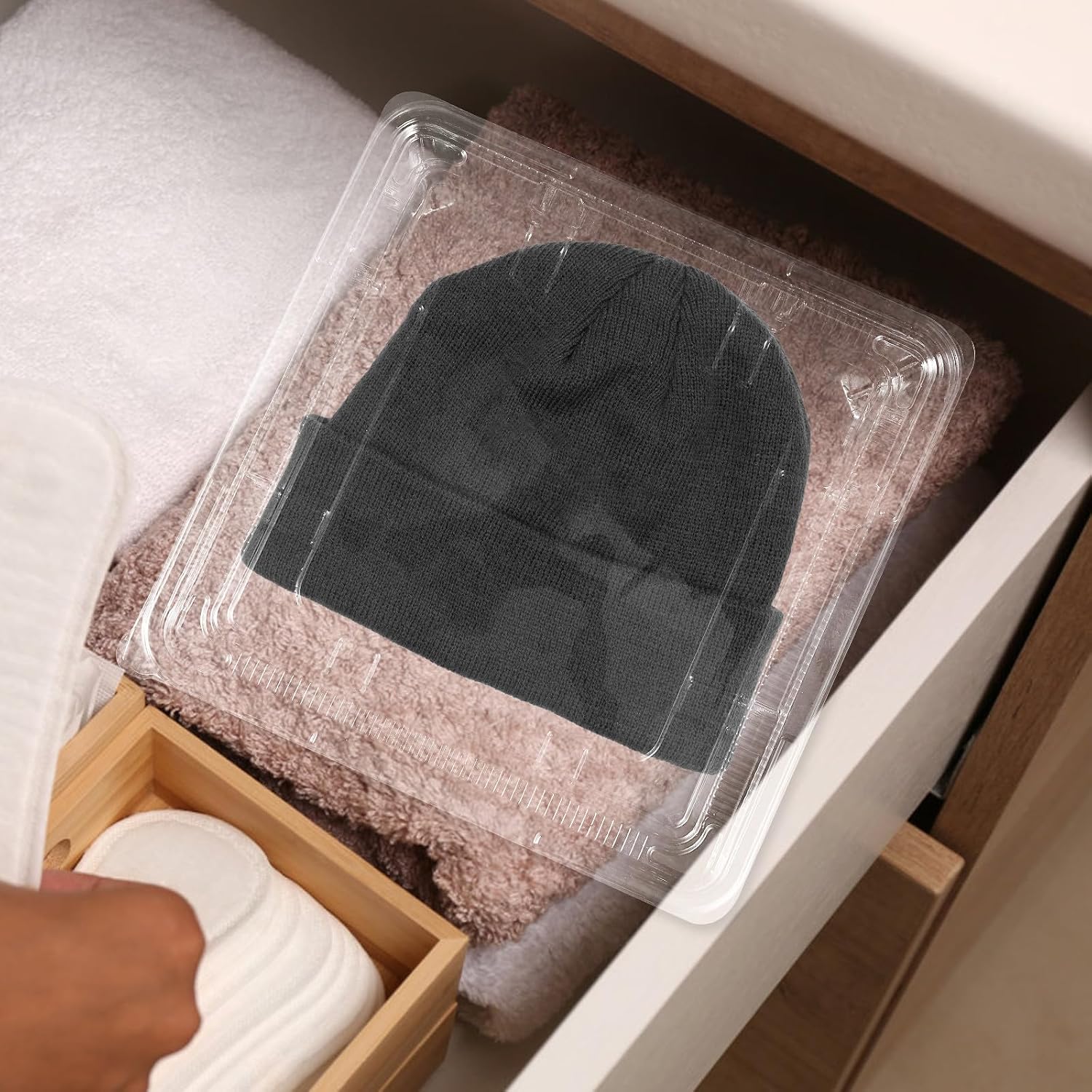 5pcs Hat Storage Box Set Knitted Woolen Hat Organizer Dustproof Cover Men and Women Suitable for Beanies Caps Travel and Closet Storage