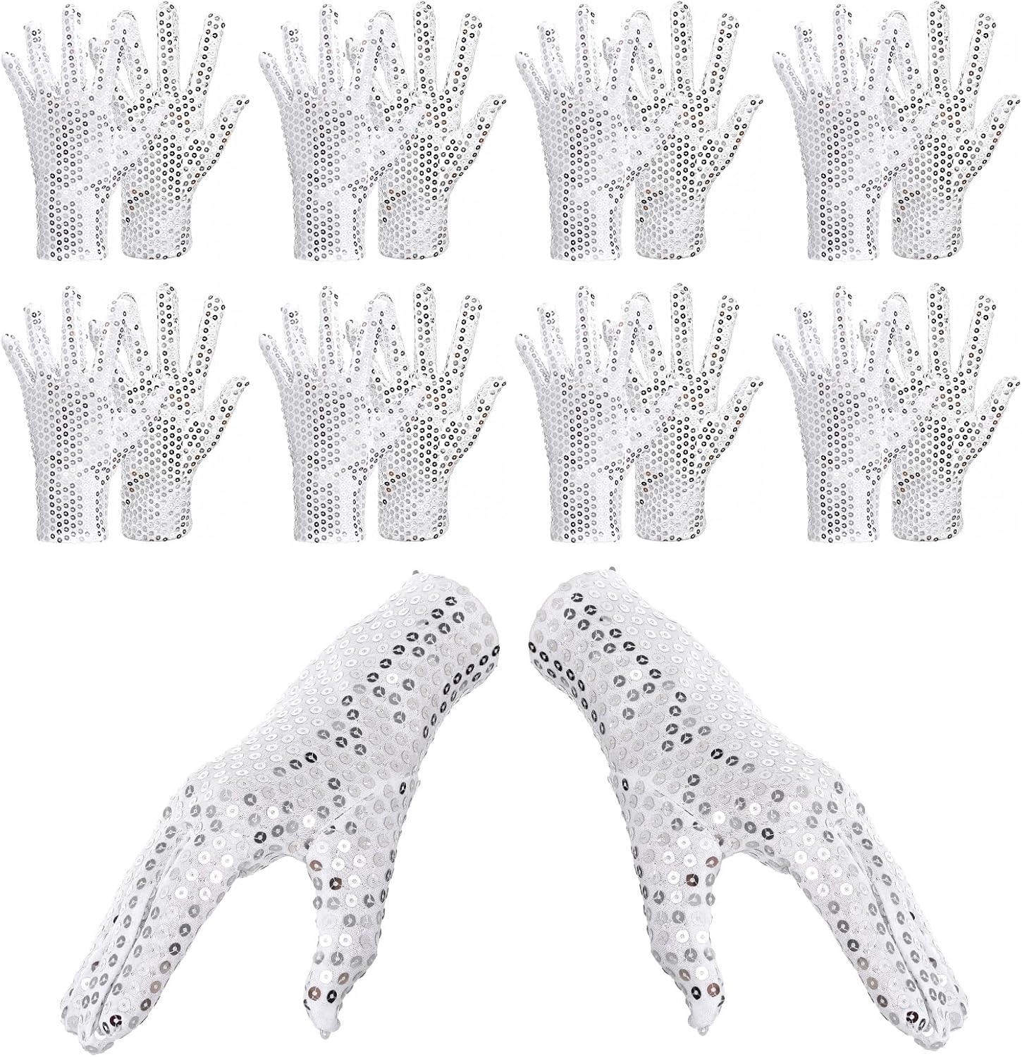 8 Pairs Silver glitter gloves Sequin Mesh Dance Mittens for Party Accessory