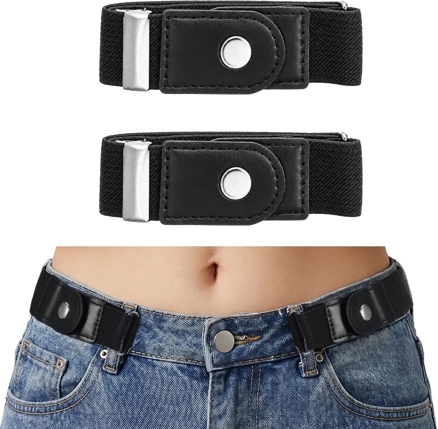 Ouligay 2 PCS Side Belts for Men Women Buckle Free Belt Buckleless Belt