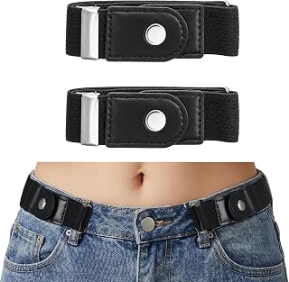 Ouligay 2 PCS Buckle Free Belt Women Men No Buckle Belts Elastic Side Belts Adjustable Stretch Belt Loop for Jeans Pants