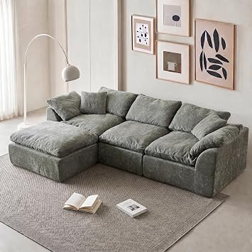 109" Boneless Cloud Couch Sectional for Living Room, Oversized Modular L Shaped Sofa with Ottoman, Deep Seat Chenille Sectional Couch for Cloud-Like ComfortDark Grey