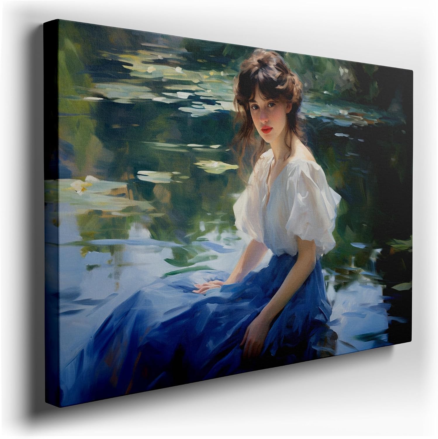 Canvas for Living room. Serenity Embodied: A Young Woman's Tranquil Gaze Across Timeless Waters, 27 x 18 inch Canvas Wall Art - Ready to Hang - 69x46 cm (27x18 inch)