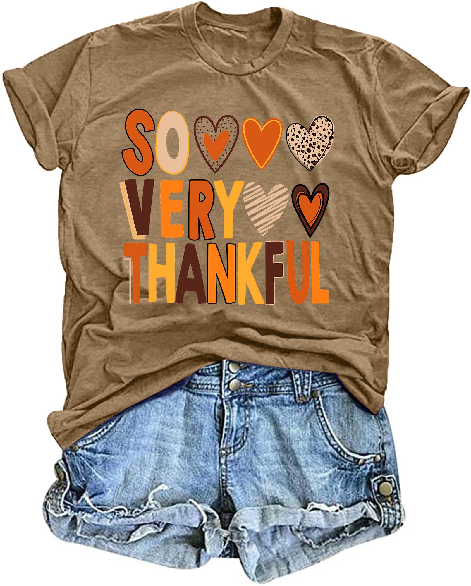 VVNTY Thanksgiving T Shirt Women So Very Thankful Shirt Fall Heart Graphic Tee Shirt Casual Holiday Tops