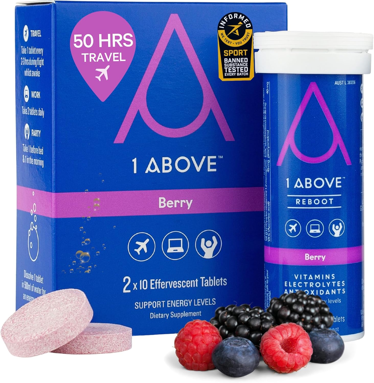 1Above Jet Lag Relief Flight Effervescent Drink Tablets, Super