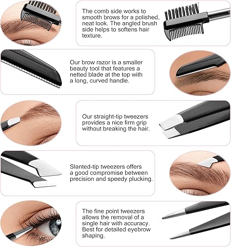 Miniatura 3 de Exquisito kit de cejas 8 en 1 - Kit de pinzas para cejas 4 piezas - Kit de modelado de cejas - Kit multiusos de aseo de cejas - Maquinilla de