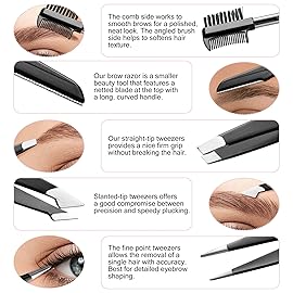 Exquisite 8-in-1 Eyebrow Kit for Women & Men - Luxury Eyebrow Grooming Kit with 4 Precision Tweezers For Eyebrows, Eyebrow Razor, Eyebrow Scissors, Eyebrow Brush/Comb & Pencil with Padded Case