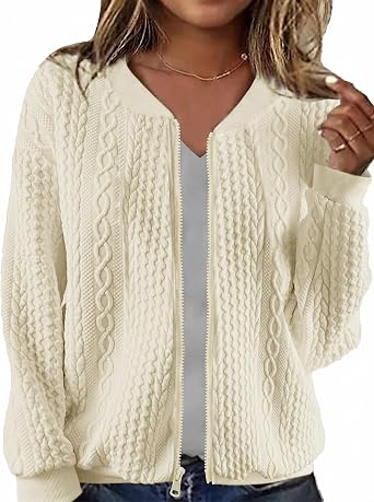 Larmliss Womens Zip Up Cardigan Sweater Hoodies Long Sleeve Jacket Crewneck Casual Outerwear Spring Fall Trendy Coat Outfits