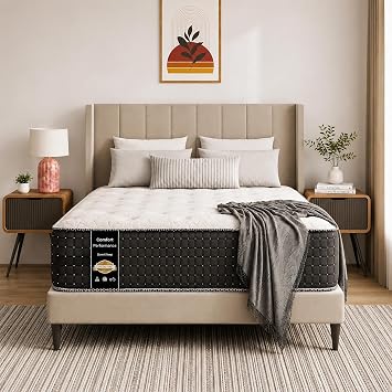 Nutan, 14-Inch Luxury Foam Encased Medium Firm Hybrid Mattress, Pocket Coil Springs for Motion Isolation & Pressure Relief, Strong Support, High Density Foam, 2" Fluffy Quilted Top, King, Black