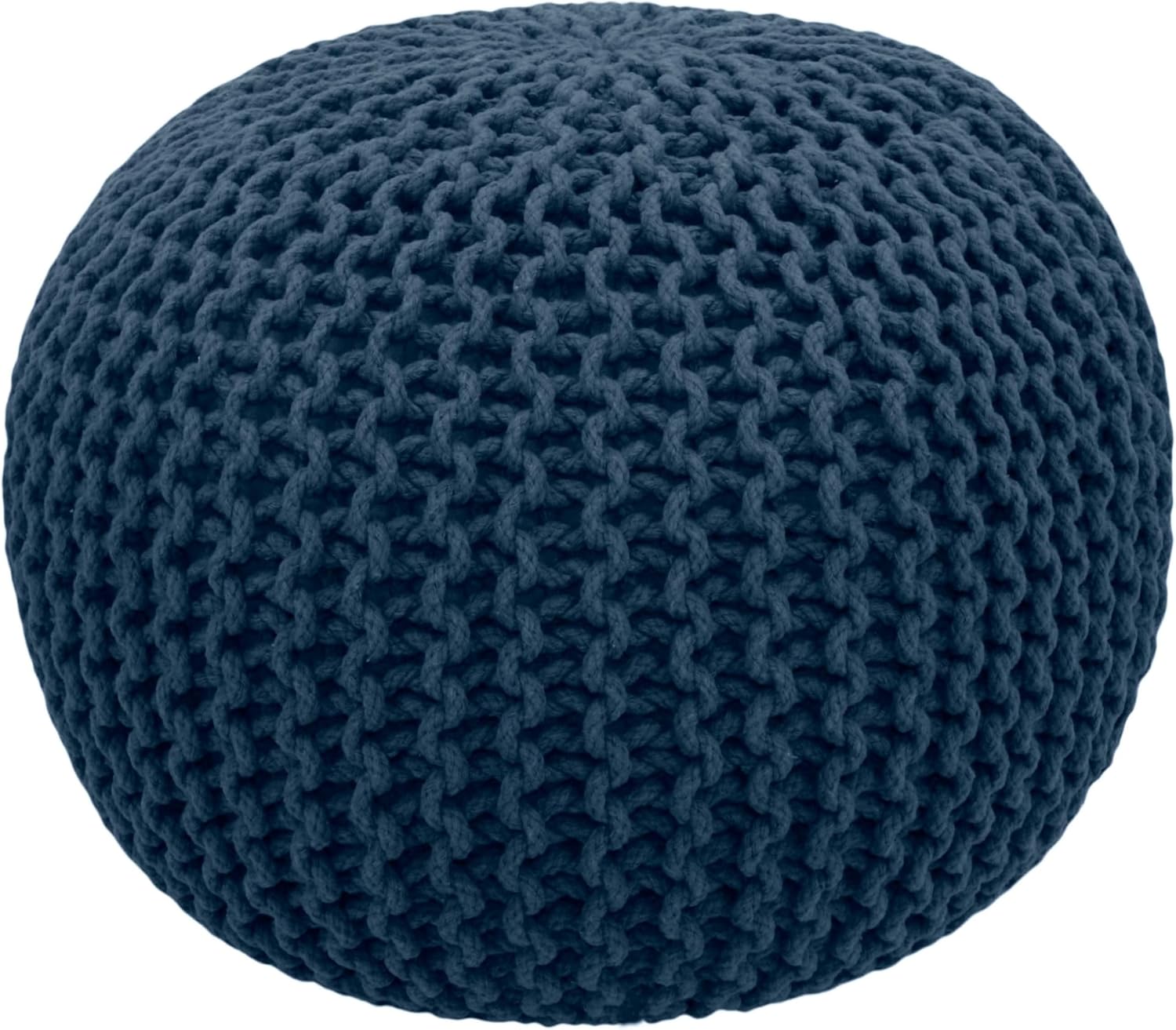 Cotton Craft Hand Knitted Cable Dori Pouf Ottoman Blue - 100% Cotton Braid Floor Seat 20" Dia x 14" H Handmade Comfort