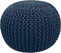 Cotton Craft Hand Knitted Cable Dori Pouf Ottoman Blue - 100% Cotton Braid Floor Seat 20" Dia x 14" H Handmade Comfort