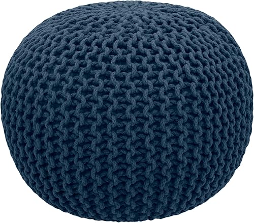 Miniatura 12 de Puf Cotton Craft tejido a mano con estilo de cable Dori Pouf, otomano para el piso, 100 % algodón trenzado, hecho y cosido a mano, un asiento único