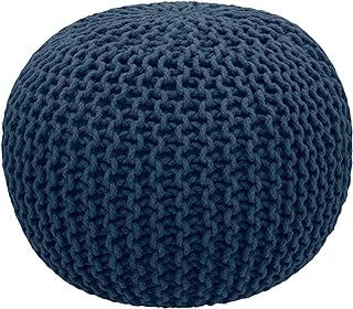 COTTON CRAFT - Hand Knitted Cable Style Dori Pouf - Blue - Floor Ottoman...