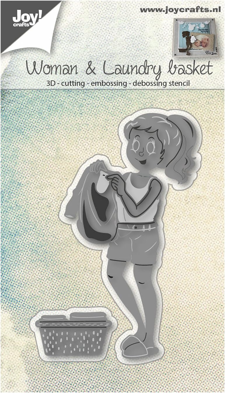 Joy!Crafts Cutting-Embossing-Debossing Stencil 3D-Women and Laundry Basket, Metal, Silver, 4.7 x 8.7 x 0.02 cm