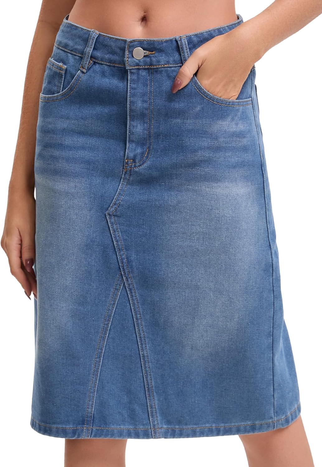 Women's Denim Skirt High Waisted 2026 Summer Washed A-Line Midi Jean Skirts