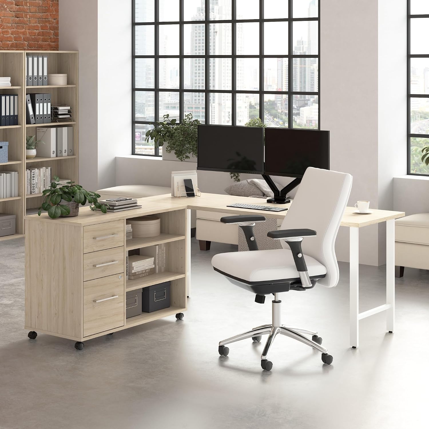 Bush Business Furniture Hustle 72W x 24D Computer Desk and Storage Cabinet with Drawers and Shelves in Natural Elm/White, Modular Office Table for Home and Professional Workspace