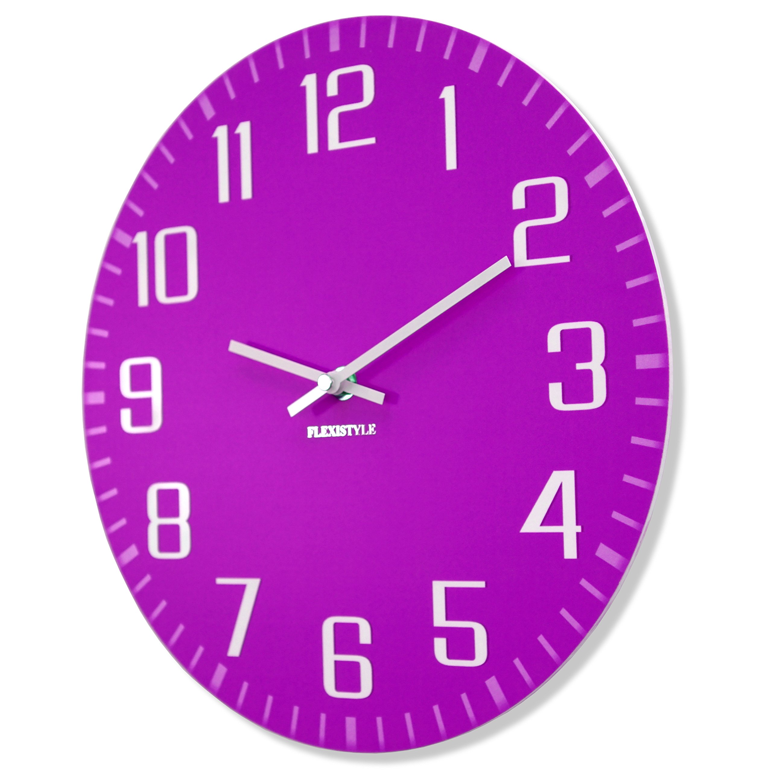 FLEXISTYLE FACILE Wanduhr – 30 Cm Durchmesser, Violett, Ultra Leise, EU-Herstellung – Für Wohnzimmer, Büro