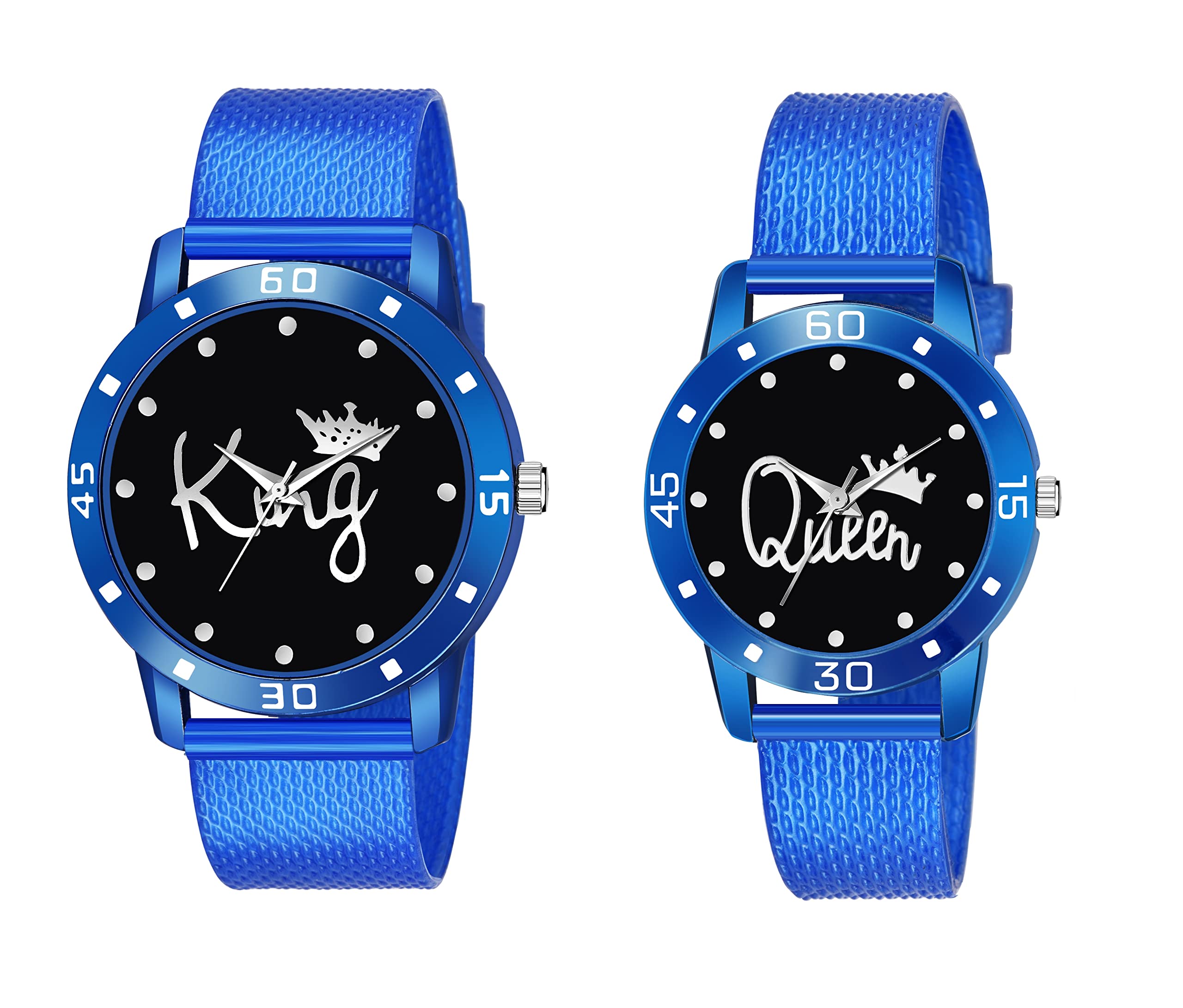 KIARVI GALLERY Analogue King and Queen Dial PU Strap Mens and Womens Couple Watch(Combo, Pack of 2) (Blue) (B0B52C23XK) Amazon Price History, Amazon Price Tracker