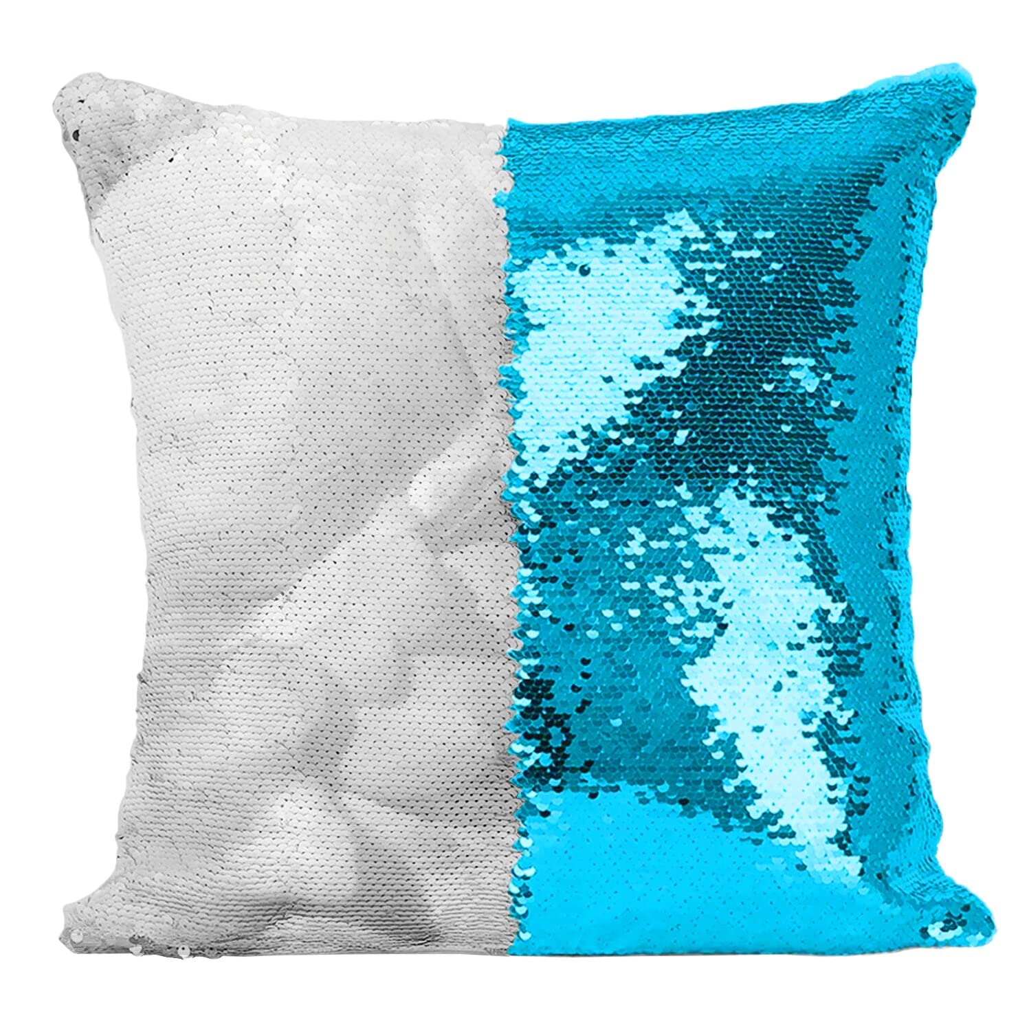 Coussin sequin turquoise cygne blanc : magie des paillettes et douceur sauvage