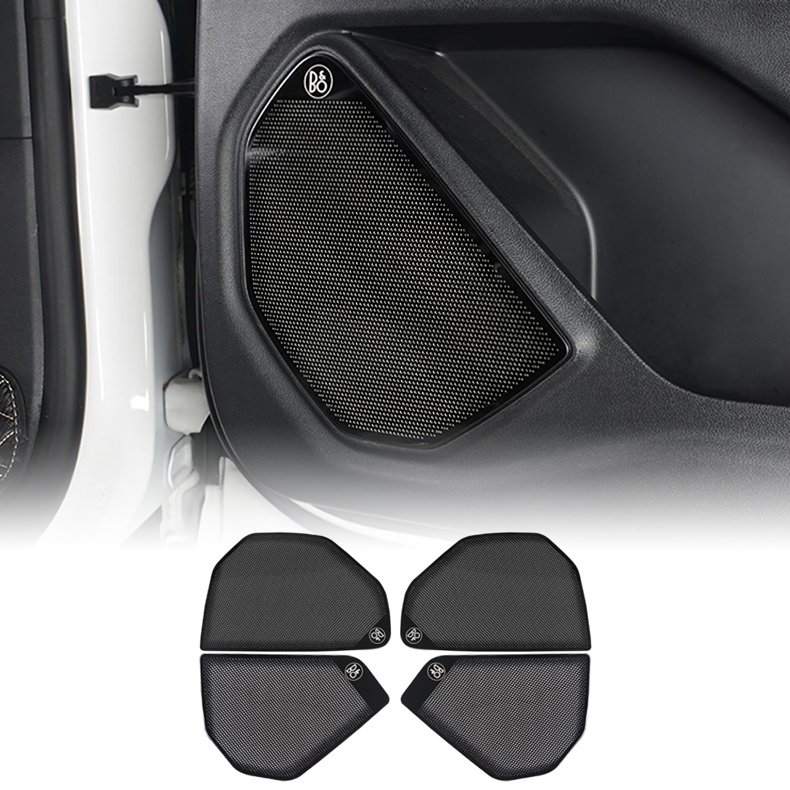 FDAIUN for Ford Explorer 2023 Car Horn Cover Speaker Cover Decorative Stainless Steel Mesh Door Inner Handle Horn Sticker Protect Accessories 4Pcs (Door Horn Sticker, Black)