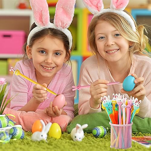 Miniatura 6 de SANNIX 50 bolígrafos de Pascua de dibujos animados, conejo, conejo, zanahoria, bolígrafo de tinta de gel a granel, lindos y divertidos bolígrafos de