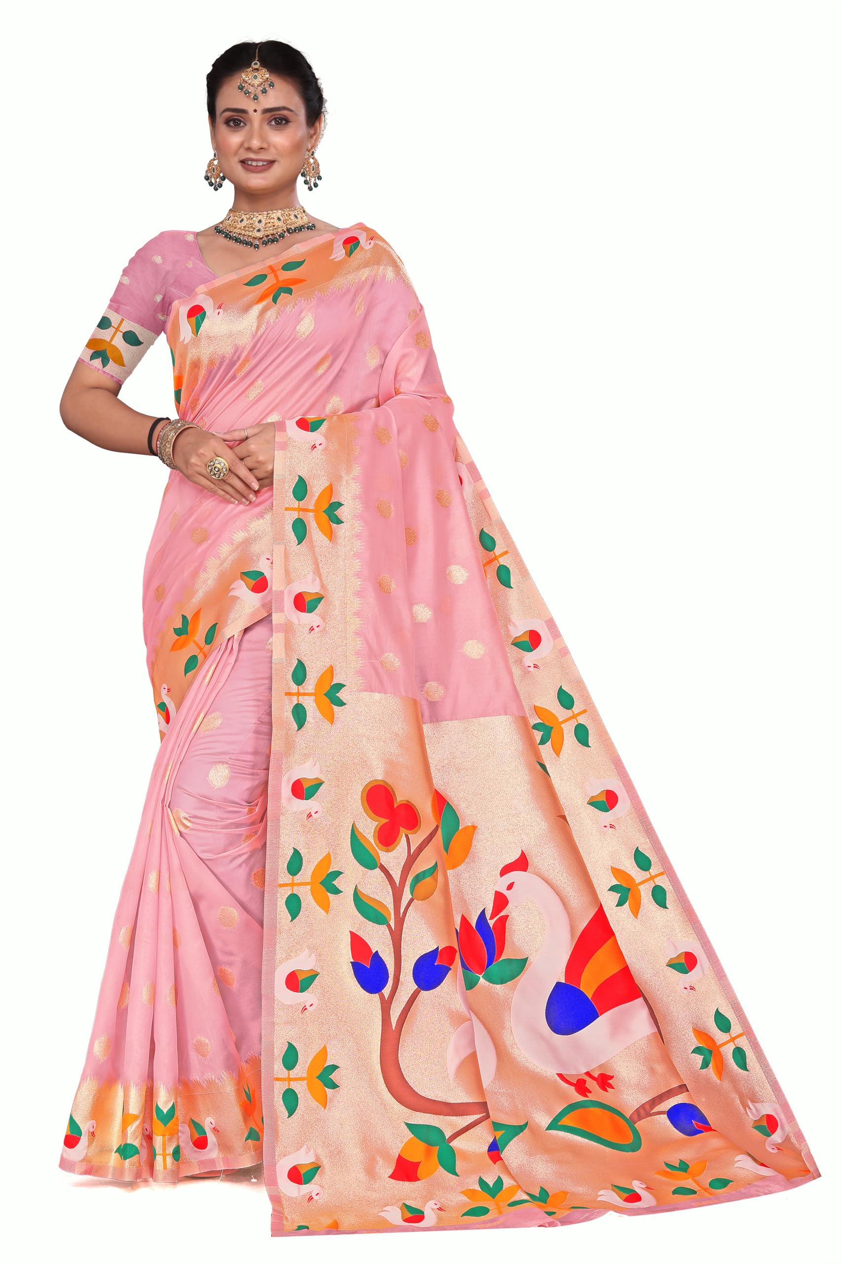 Womens Soft Silk Saree Featuring Swan And Lotus Motifs Design On The Pallu And Border With Blouse 5.5 Meter Saree and 0.8 Meter Unstitched Blouse Piece-image-25