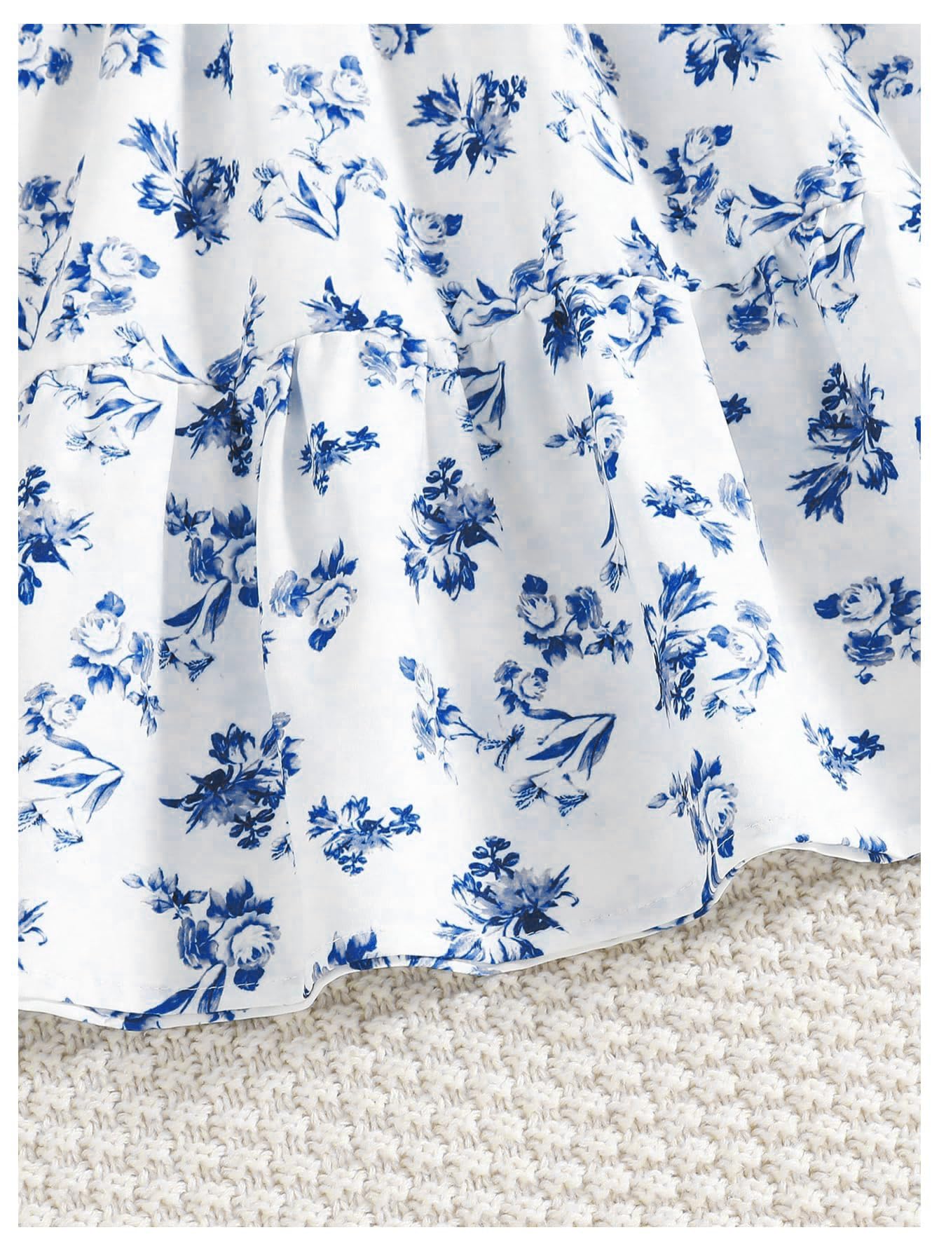 Floerns Abito estivo da ragazza Boho con stampa floreale a sbuffo a maniche corte una linea abito estivo con orlo a volant