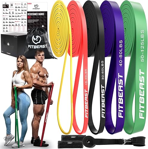 FitBeast Resistance Bands Set, Pull Up Assist Bands for Strength Training, Powerlifting, Muscle Toning, Yoga, Mobility Exercises, Rehabilitation,