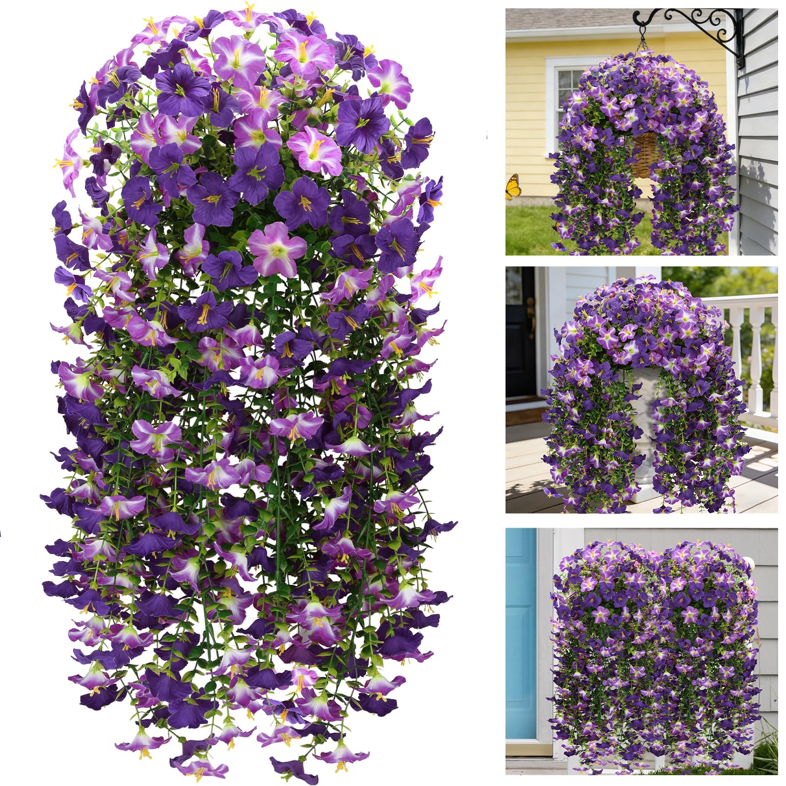 Photo 1 of 2 Pcs Artificial Hanging Flowers for Outdoors, UV Resistant Fake Hanging Flowers for Spring Outdoor Decor, Faux Hanging Flowers for Garden Front Porch Patio Window Decor, Silk Flowers for Home Decor