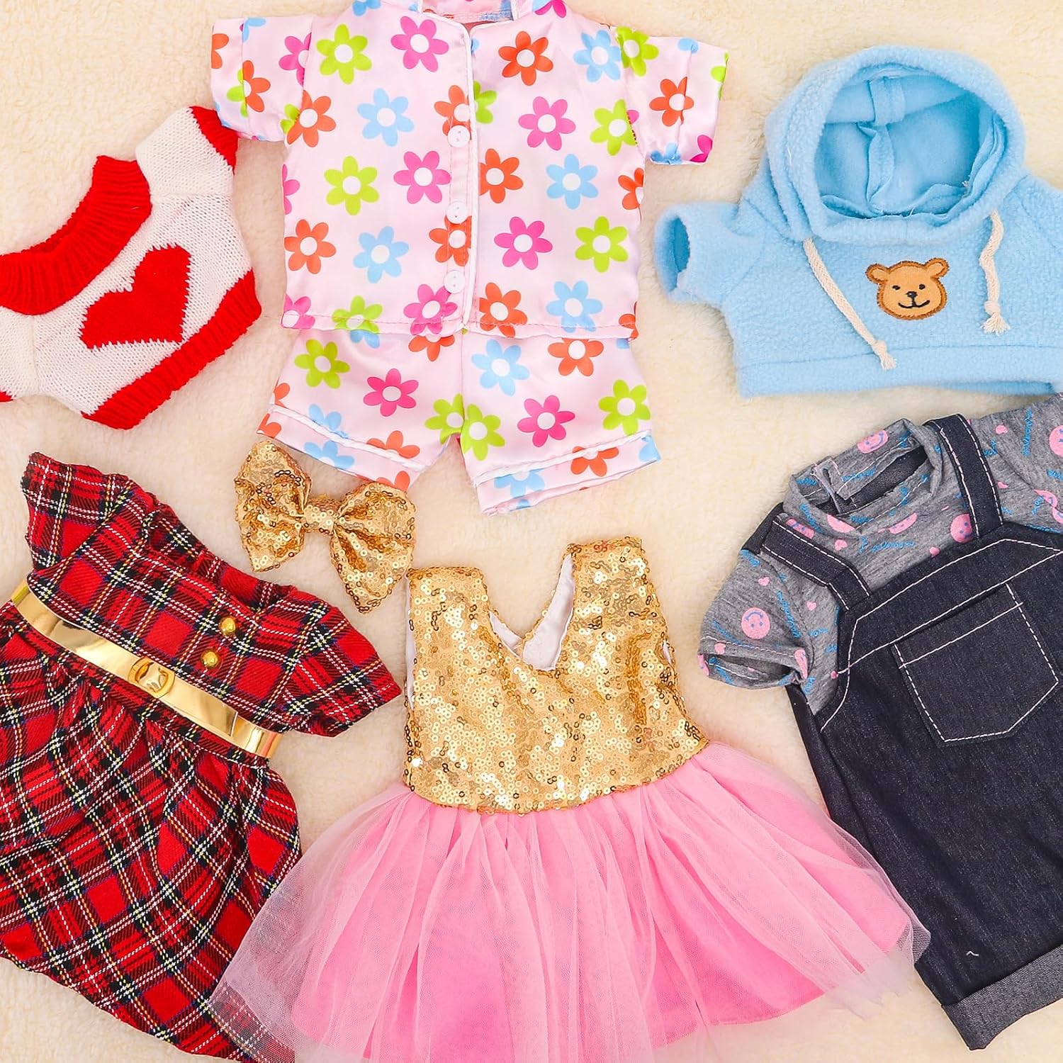 Bear Clothes Outfit with a Bear Doll, Fit Most 12-16 Inch Bears Stuffed Clothes Pajamas Plushy for Stuffed Bear