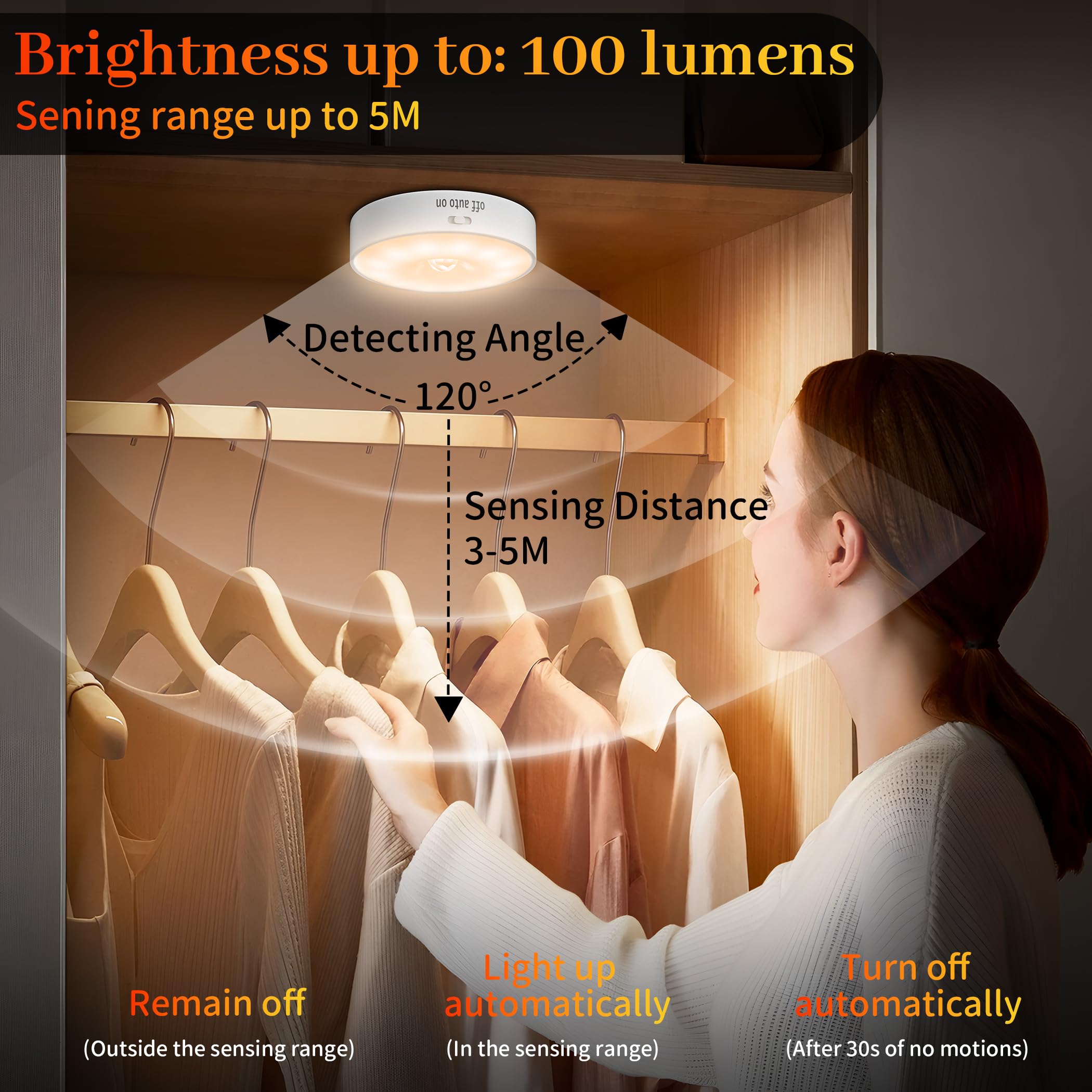 2 Luci LED Con Sensore Di Movimento Per Interni: Ricaricabili, Dimmerabili, Con Timer, Adesive - 3