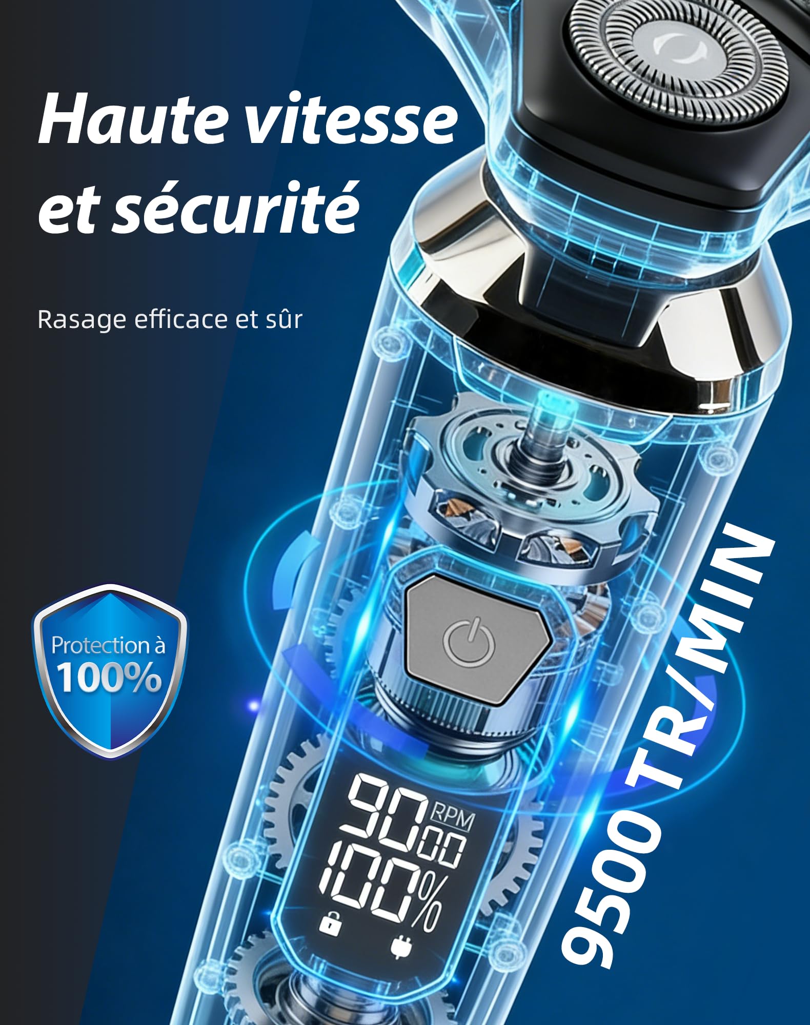 UTK Rasoir Electriques Hommes, Nouveau Rasoir Homme Sans fil 3 En 1 (2025), Étanche Ipx7, avec Accessoire Nez/Favoris, Utilisation sur Peau Sèche Ou Humide, Écran Led, Cadeau Papa, Idee Cadeau Homme