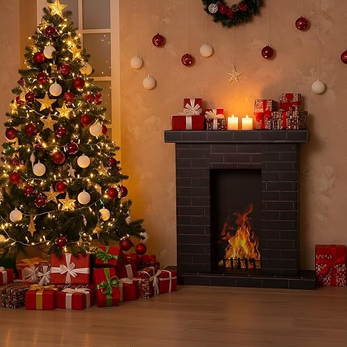 Miniatura 2 de Chimenea de cartón navideño 3D falso 35.5 x 31.5 x 8 pulgadas, chimenea corrugada con accesorios de fotos de fuego, soporte de cartón recortado para