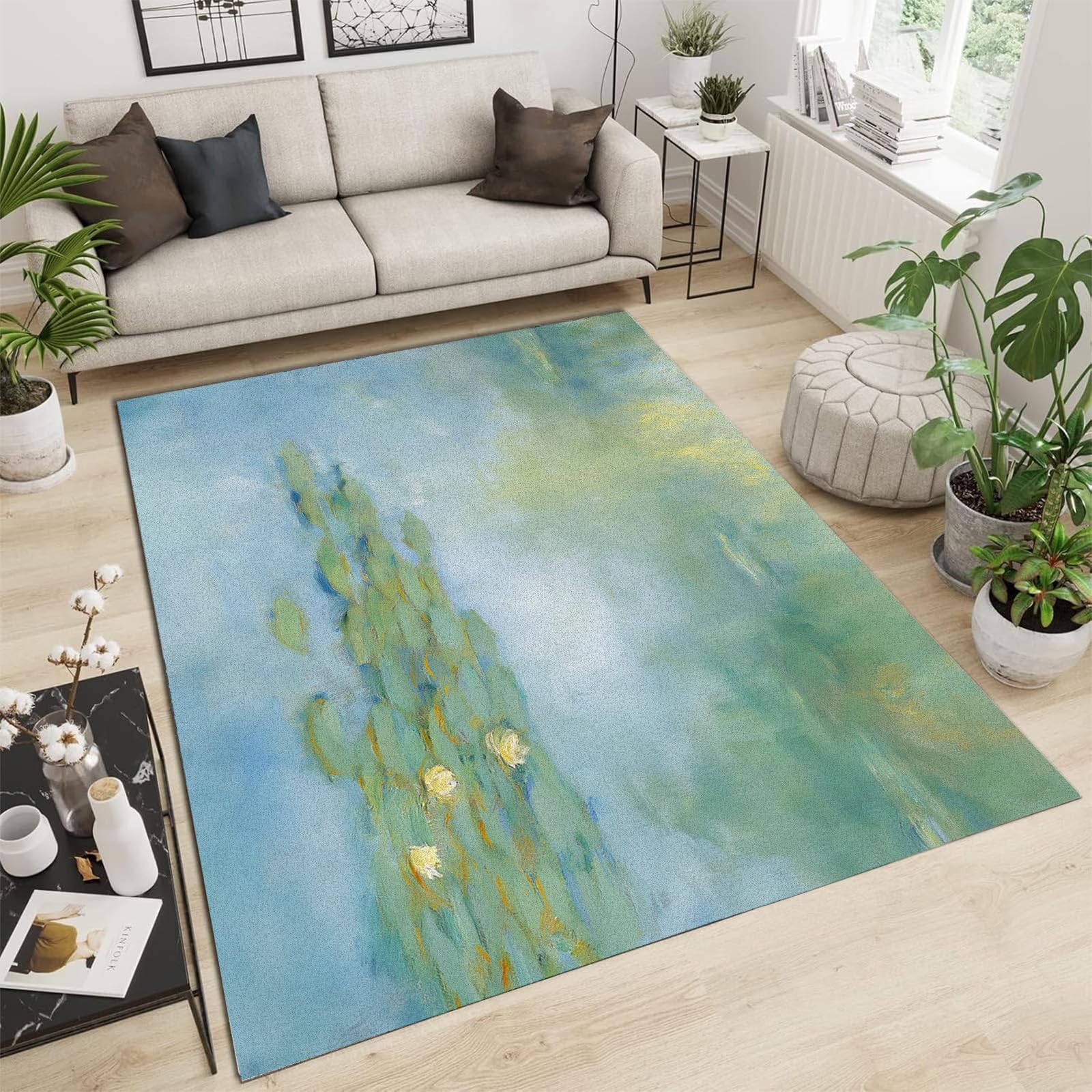 Tapis chambre vintage nénuphar d'étang pour créer un salon doux et artistique