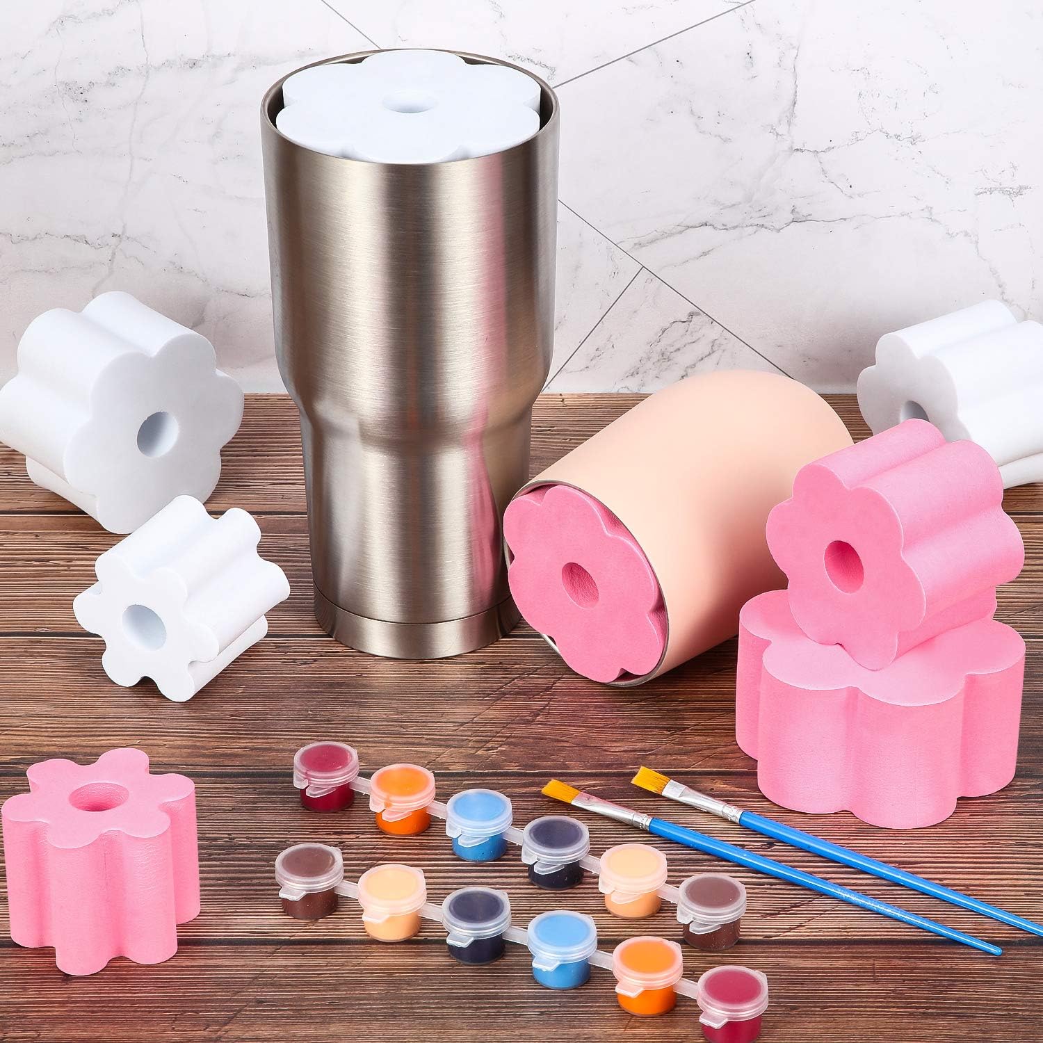 Shappy Cup Turner Foam White and Pink Cup Turner Inserts Accessories 2.44/2.83/3.18/3.74 Inch Diameter Foam Inserts for Tumblers Bottles Cups (12 Pieces)