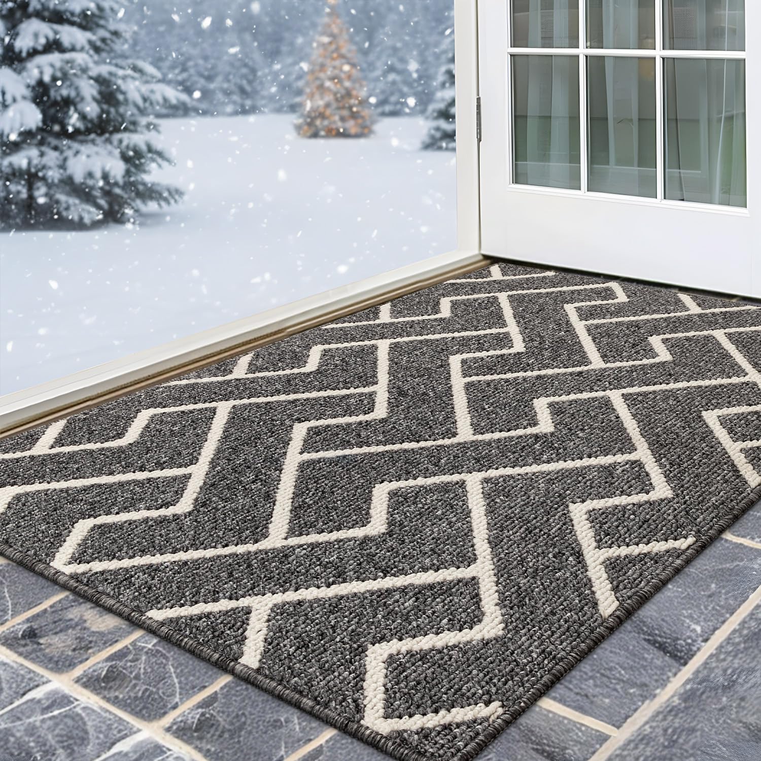 hicorfe Indoor Doormat,Front Back Door Mat Non Slip Door Rubber Backing Mats 32"x40" Absorbent Resist Dirt Entrance Inside Doormat Floor Mats for Entryway Washable Low-Profile(Grey)