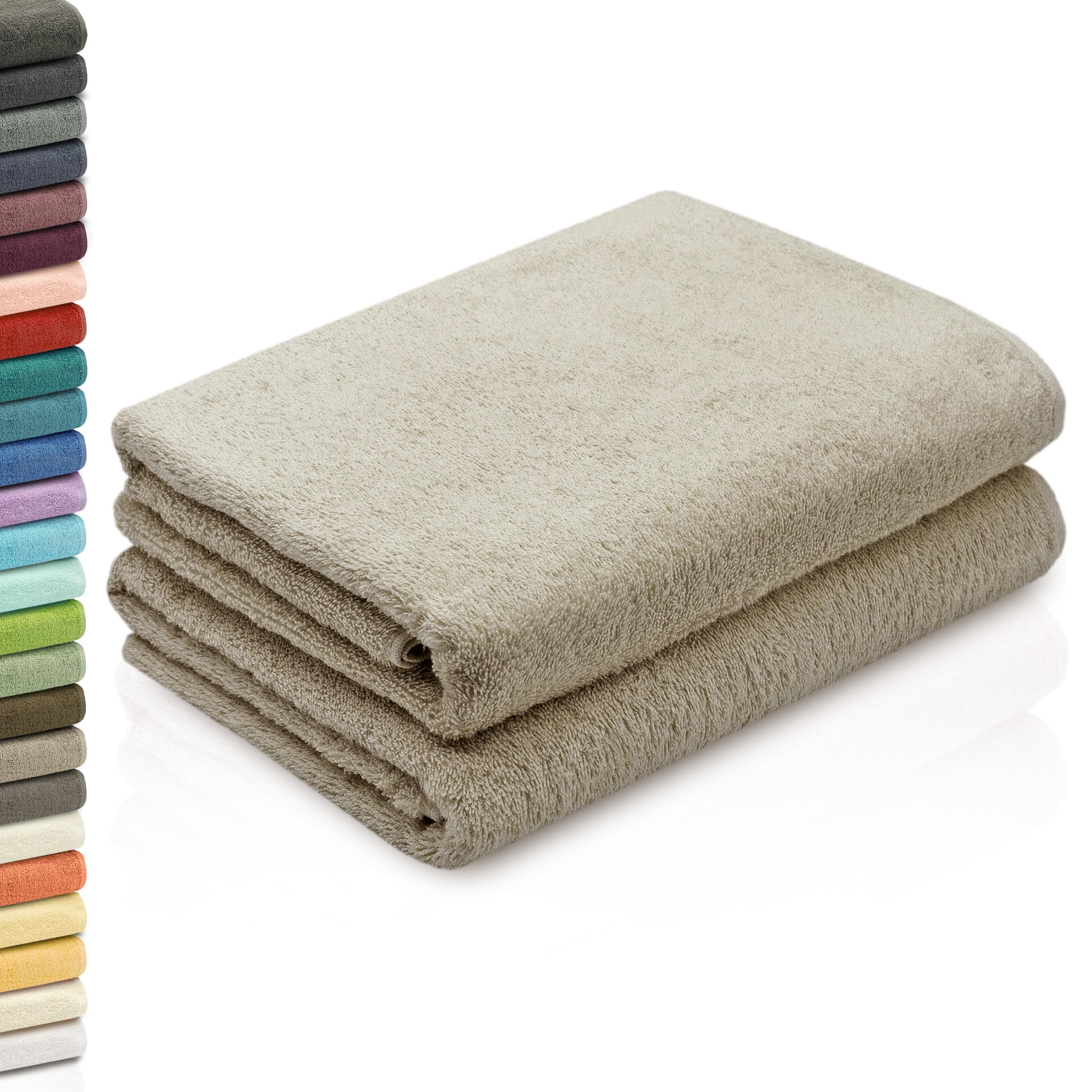 Serviettes de douche ZOLLNER coton sable 70x140 cm pour en finir avec le linge rêche